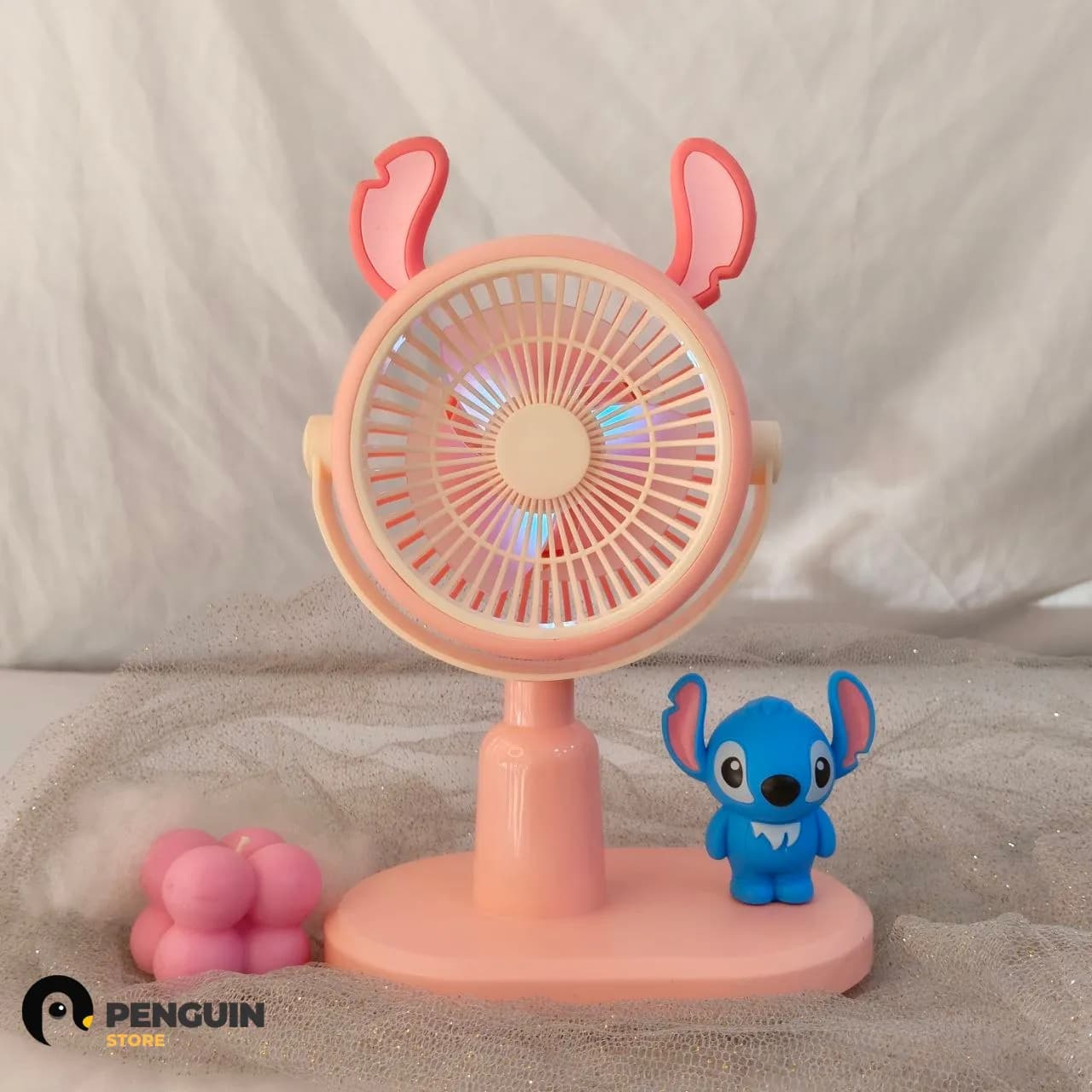 مروحة مكتب آنجل وردي بـ 2 إضاءة و3 سرعات (21 سم) 💖🔋