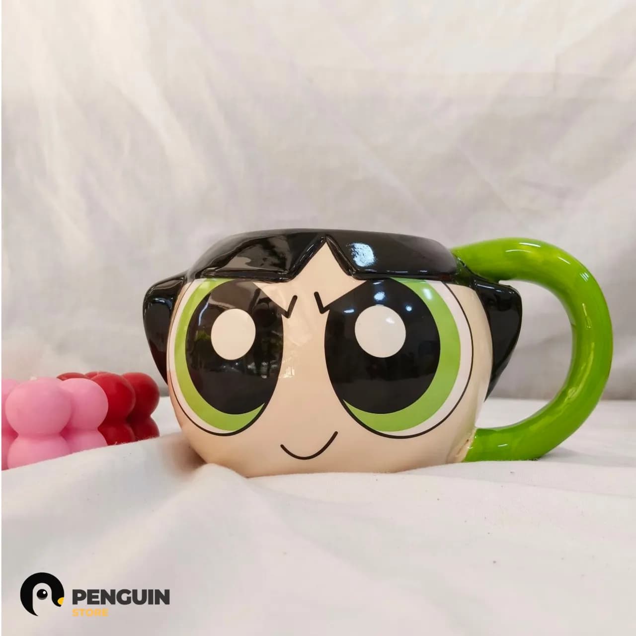 مج "باتركاب" (Buttercup) ثري دي - مج سيراميك مجسم لشخصية فتيات القوة (Powerpuff Girls) للقهوة والروقان 💚🖤☕