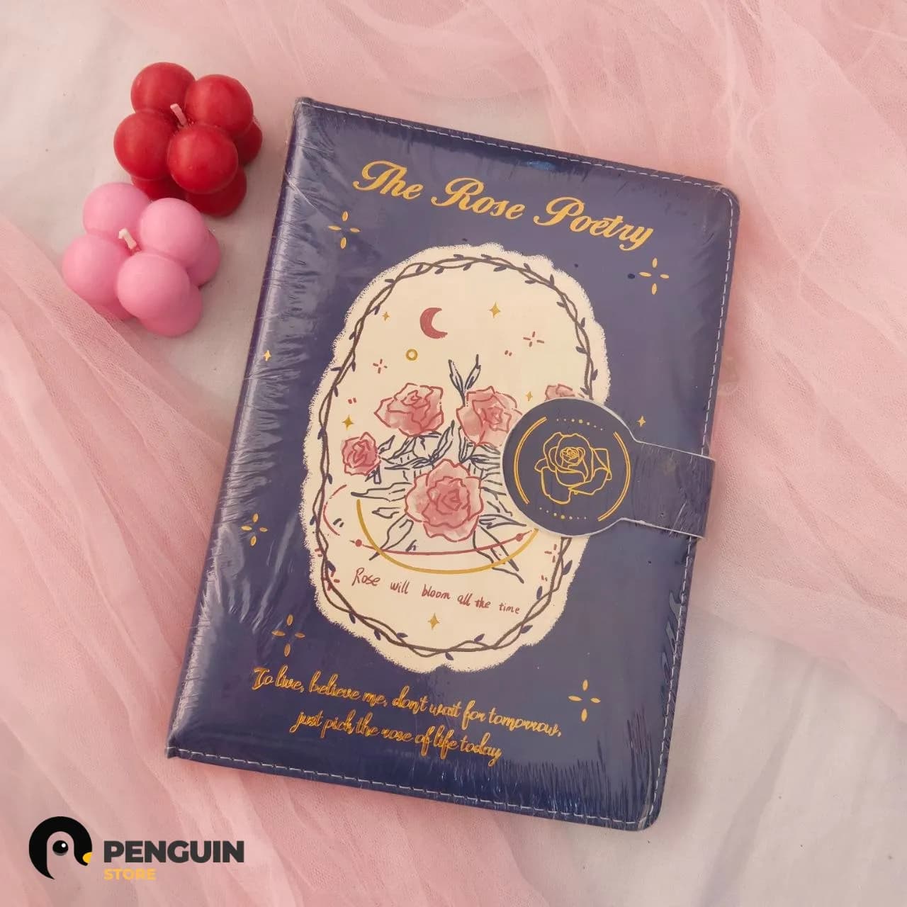 نوت بوك "The Rose Poetry" جلد كحلي - أجندة ڤينتيج بقفل مغناطيسي وتصميم شيك 🌹✨