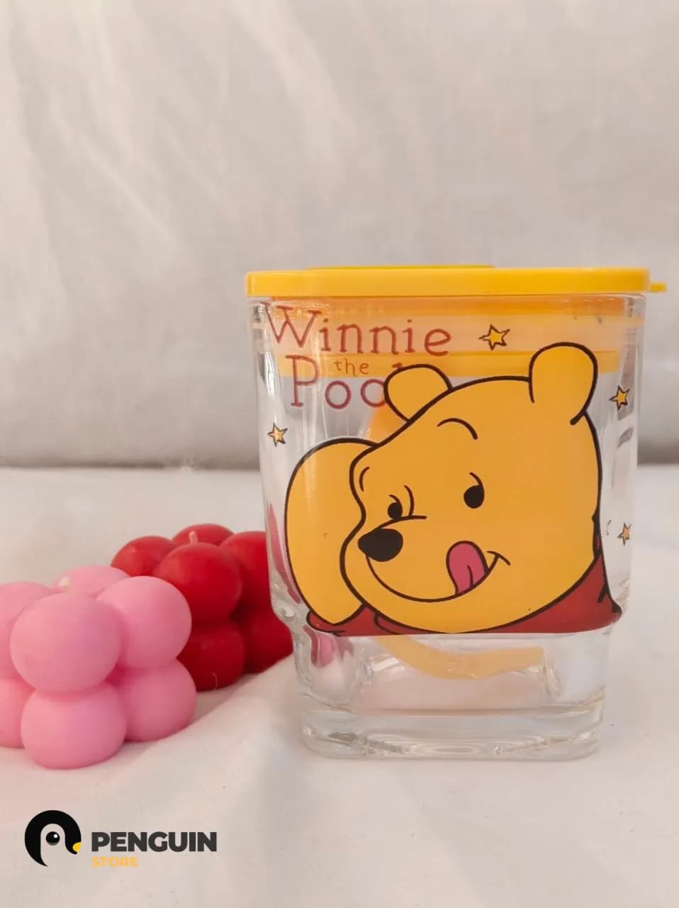 آيس كب (Ice Cup) "ويني الدبدوب" الزجاجي - كوب مشروبات باردة بغطاء وشاليمو 🐻