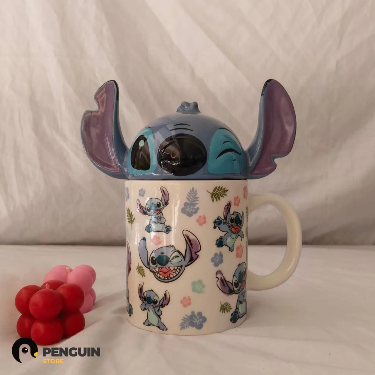 مج "ستيتش" (Stitch) بـ غطاء الرأس الكبير - مج سيراميك بـ غطاء 3D مجسم وتصميم "Multi-Stitch" لزوم الروقان والتميز 💙✨☕